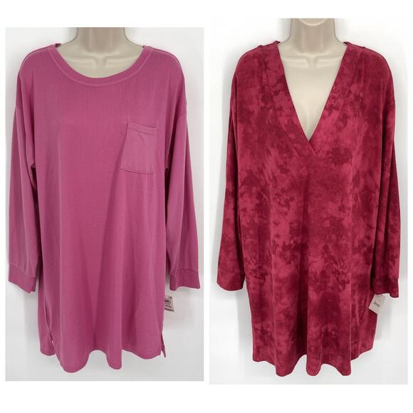 Jenni NWT Women's 2 Pack Bundle Sleep Shirts Size L Plum Tart Tiedye, Pink Tease - Picture 1 of 8